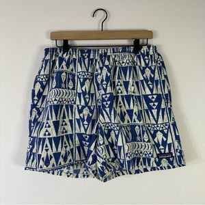 Patagonia Men's White/Blue Baggies Tribal Aztec Geometric Print Lined Size L